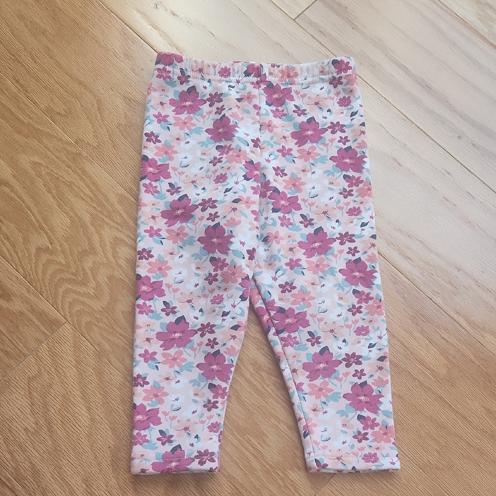 Carter's Pink and Purple Floral Pull On Cozy Fleece Leggings 24 Months